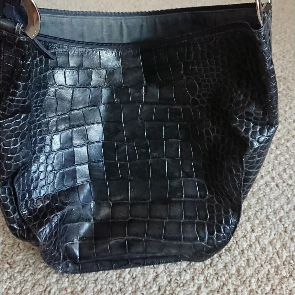FURLA croc Embossed Leather Bag in black